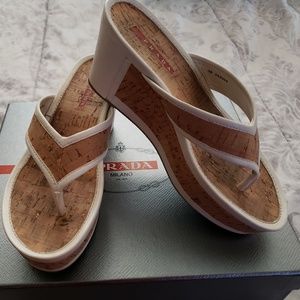 Prada white /cork wedge sandals size 36